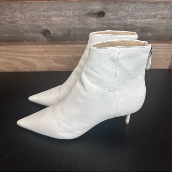 Blogger Fav! Alexandre Birman Women's White Leather Kitten Heels Ankle Boots 37 - Picture 3 of 14